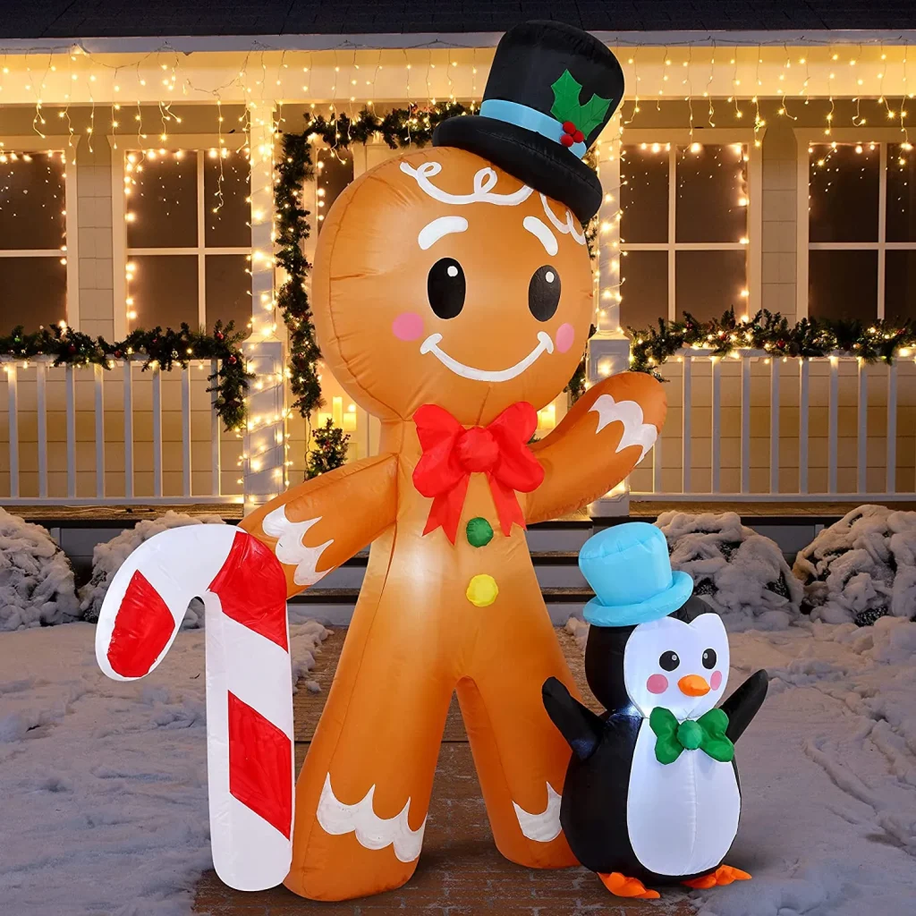 Gingerbread with christmas blowups penguin decoration