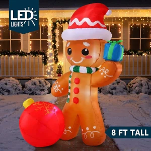 6ft Tall LED Welcome Sign Inflatable Christmas Gingerbread Decor
