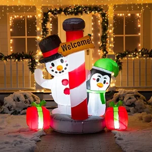 6ft Tall LED Welcome Sign Inflatable Christmas Decor