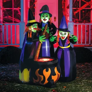 6ft Three Witch Around Cauldron Halloween Decoration
