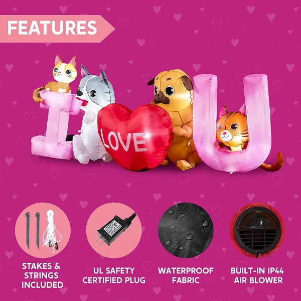 7ft Valentine LED Inflatable I LOVE U Puppy and Kitty