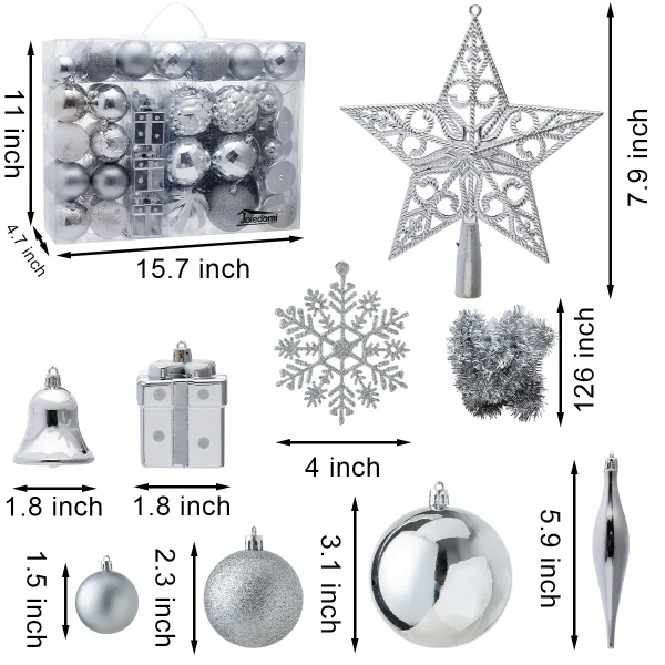 71pcs White and Silver Christmas Tree Ornaments
