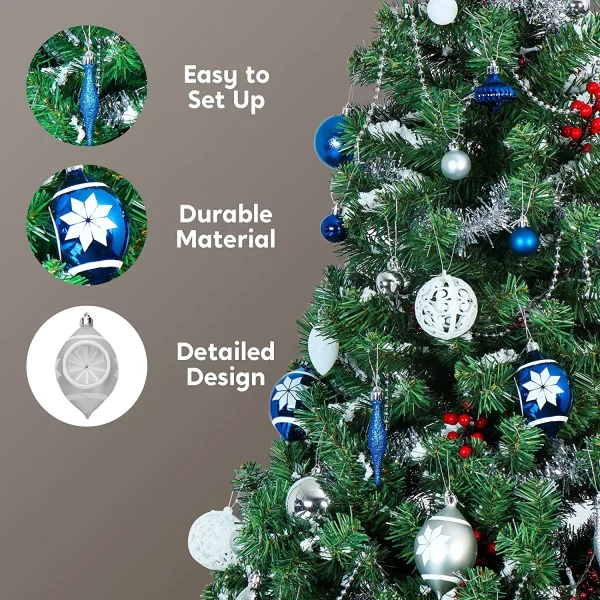 70pcs Blue Silver & White Christmas Ornament Set