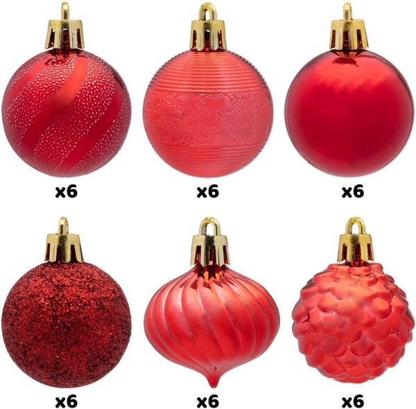 36pcs Red Shatterproof Christmas Ball Ornaments 1.57in