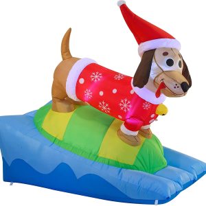 6ft Long Inflatable Weiner Dog Snowboarding Christmas