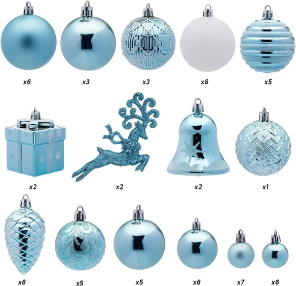 67pcs Baby Blue & White Shatterproof Christmas Ornaments