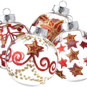 3.15” Christmas Transparent Ball Ornaments with Red and Gold Print 12 Pcs