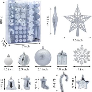 157 Pcs Christmas Ornaments with a Star Tree Topper Silver & White