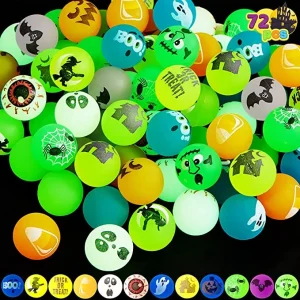 72Pcs Halloween Glow-in-the-Dark Bouncy Balls with 12 Varied Designs