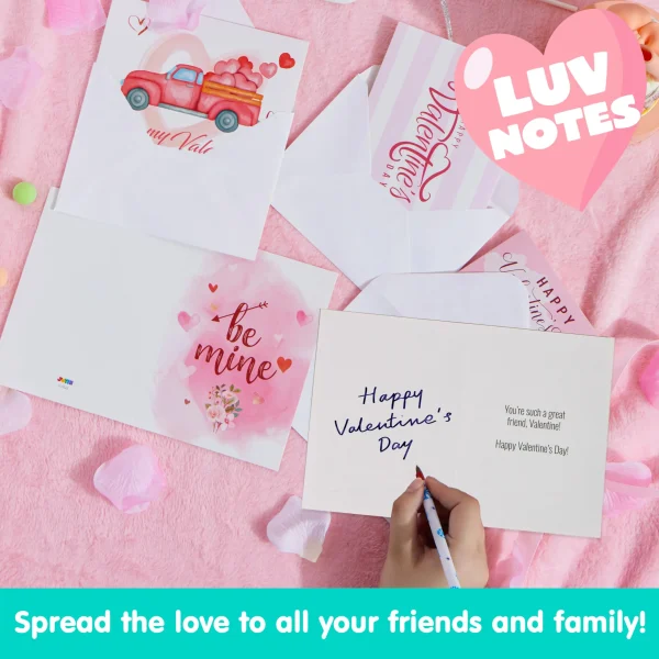 72Pcs Valentine's Day Pink Greeting Cards with Envelopes for Kids Classroom Exchange
