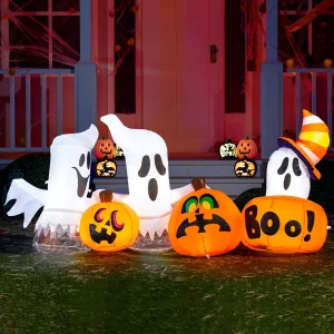 7ft LED Inflatable Horizontal Ghost with Pumpkins