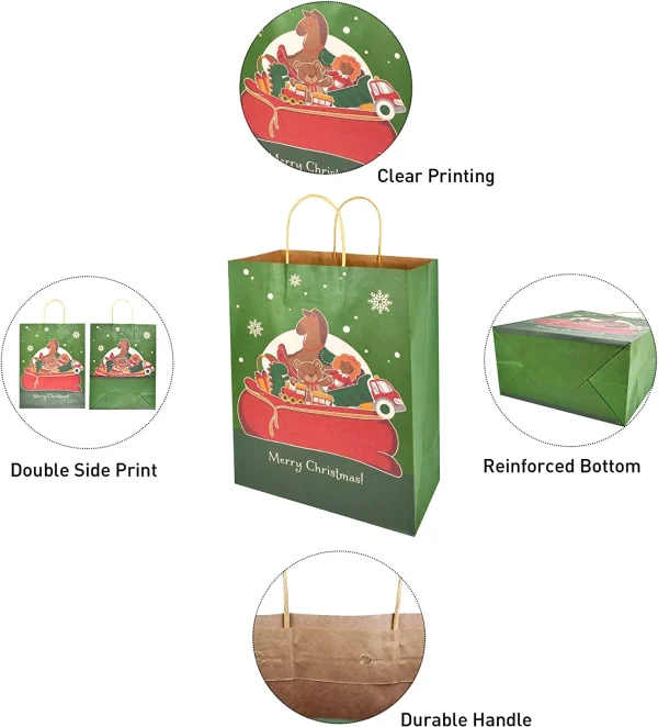 24pcs Kraft Paper Christmas Gift Bags with Twine Handles