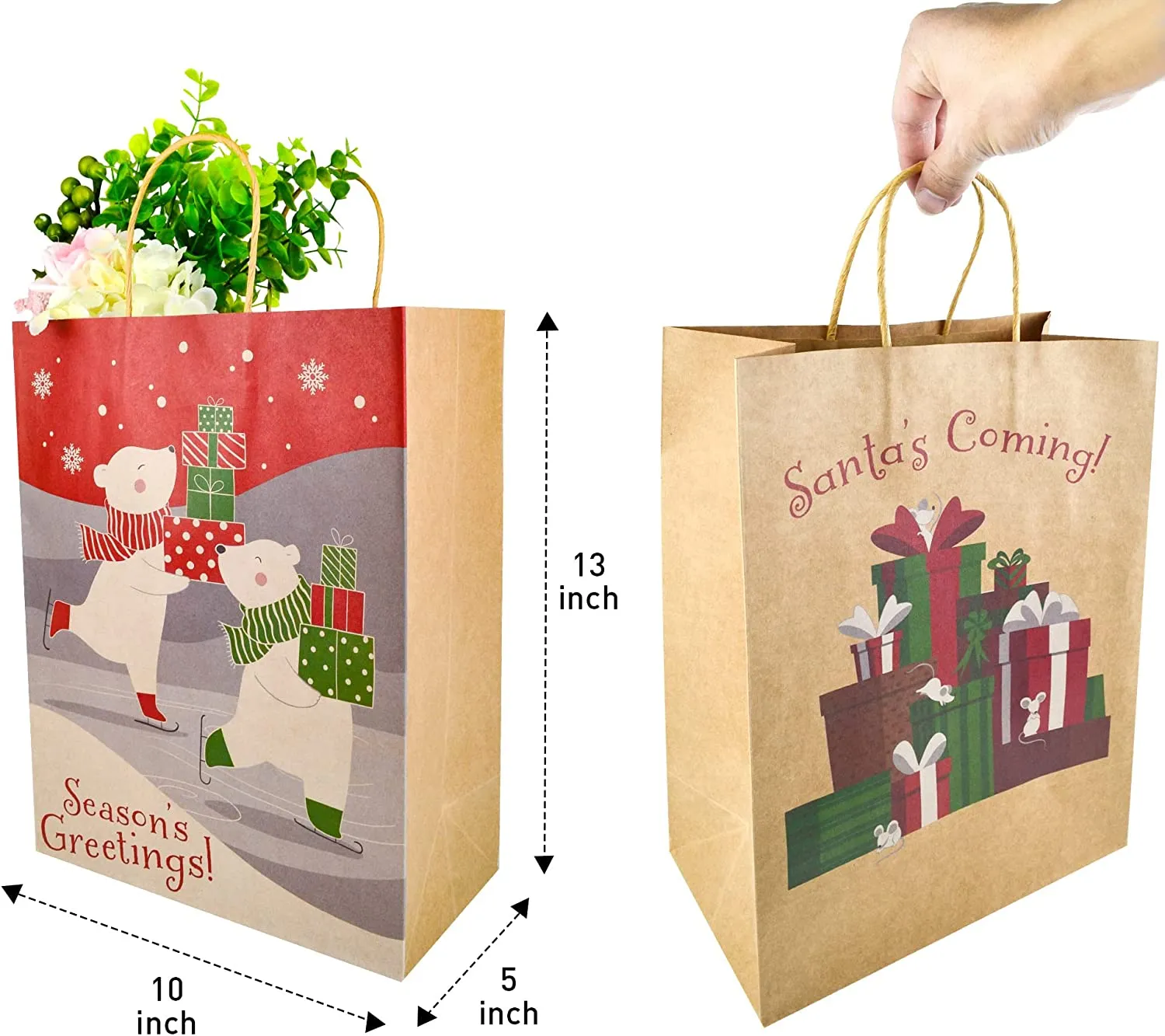 JOYIN 24 PCS Christmas Kraft Bags, Paper Gift Bags with Christmas