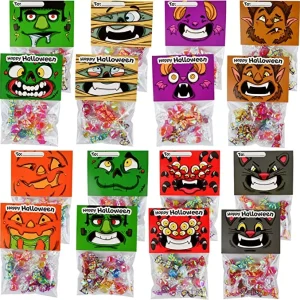 64pcs Halloween Cellophane Treat Bags with Flip Over Cards