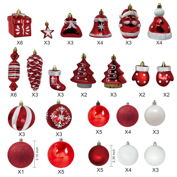 81pcs Red And White Christmas Ball Ornaments