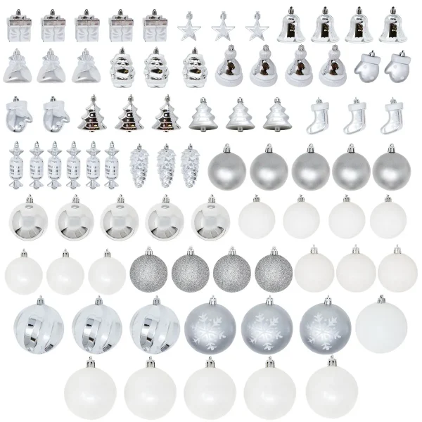 81pcs White And Silver Christmas Ornaments
