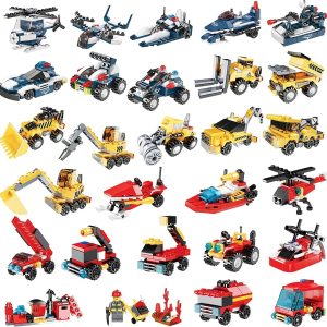 Valentines Day Cards with City Vehicles Building Blocks, 28 Packs