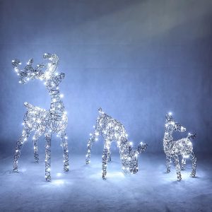 3Pcs Christmas Synthetic Rattan Reindeer Buck, Doe, Fawn