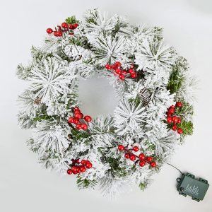 20″ Christmas Wreath Flocked with LED Lights