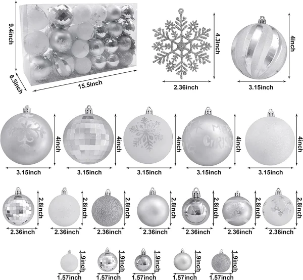 88pcs Christmas Ball White And Silver Ornaments