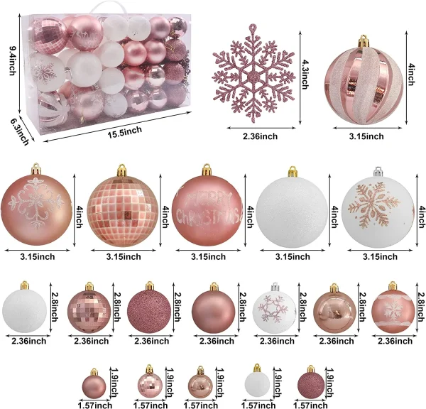 88pcs White and Rose Gold Christmas Ornaments