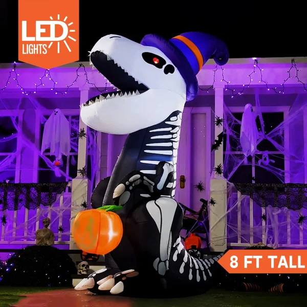 8ft Halloween LED Skeleton Dinosaur Decoration