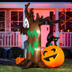 8ft Inflatable LED Scary Tree with Ghost and Cat