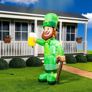 8ft Jumbo St. Patrick’s Day Standing Leprechaun Holding Bear Mug Inflatable