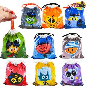72pcs Plastic Halloween Drawstring Bags