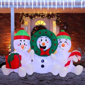 6ft Long Inflatable Three Sitting Snowmans
