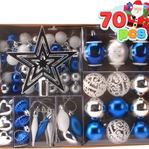 70Pcs Blue, Silver&White Christmas Ornaments with Heart