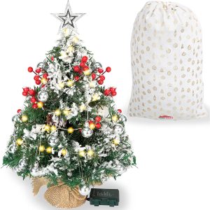 24″ Prelit Tabletop Flocked Christmas Tree with 50 Warm White String Lights