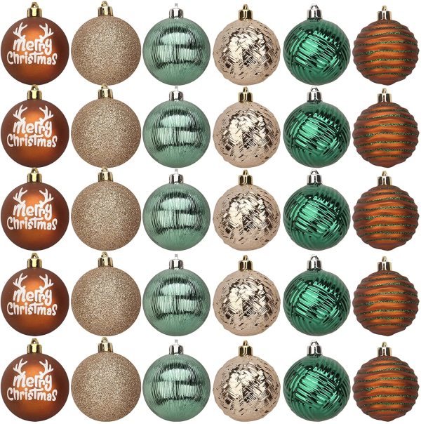 30pcs Green and Gold Christmas Ornaments 2.36in