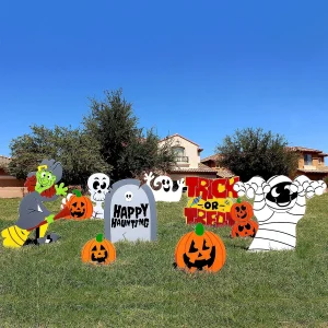 9pcs Corrugate Yard Stake Signs Halloween Decorations