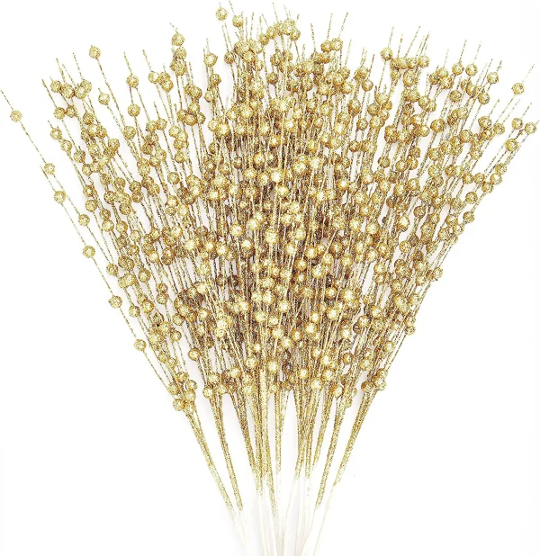 24pcs Gold Christmas Tree Berry Stems 20in