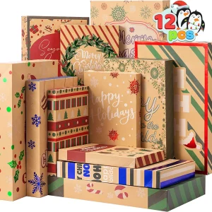 12pcs Christmas Aluminum Foil Kraft Paper Gift Box