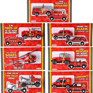 Valentine Cards with Die-cast Fire Rescue Vehicle, 28 Pack