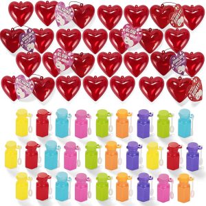 28 Packs Mini Bubble Wands Filled Hearts and Valentine’s Day Cards