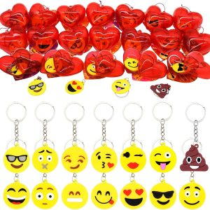 28 Packs Valentine Emoji Keychain Filled Hearts Set