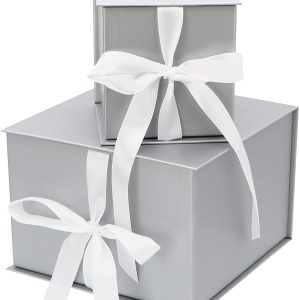 4″ Grey Gift Box with Paper Fill