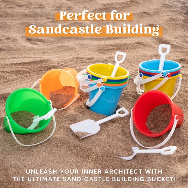 SLOOSH 12 Sets Sand Buckets with Shovels for Kids Beach Pails Toys Party Favors Pail Set Plastic Bucket with Handles