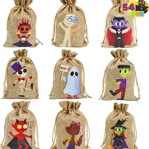 54pcs Halloween Burlap Treats Bags