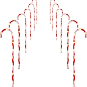 12pcs Thick Red and White Candy Cane Pathway Lights 28in