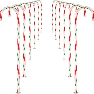 12pcs Thick Red And Green Candy Cane Light Stakes 28in