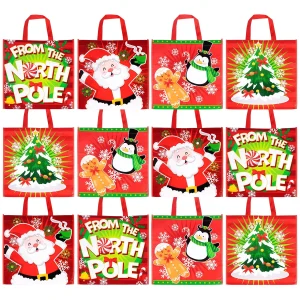 12pcs Large Red Reusable Christmas Tote Bags