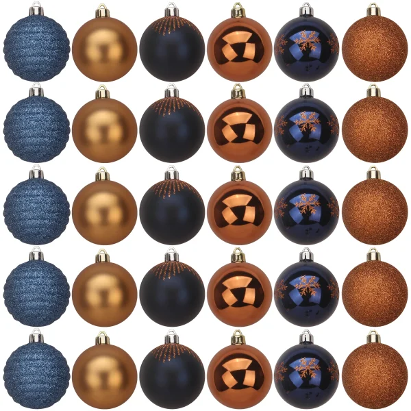 30pcs Blue and Gold Christmas Ornaments 2.36in