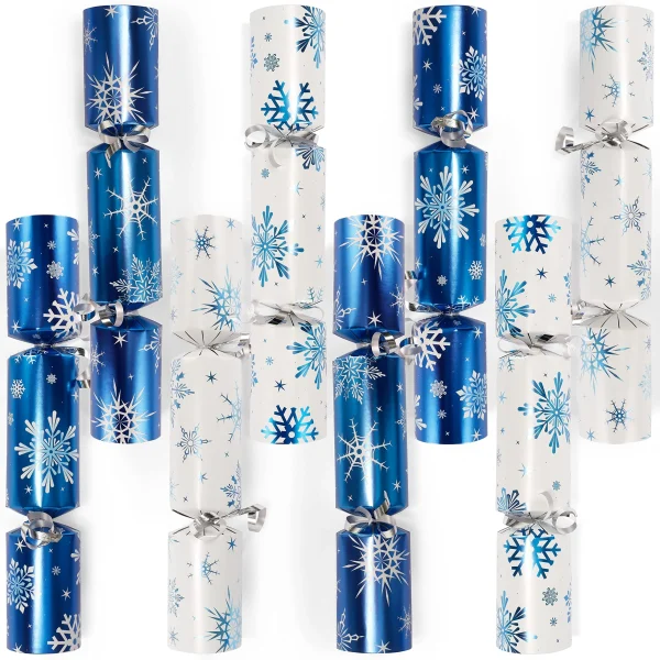 8pcs Blue & White No Snap Christmas Crackers