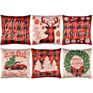 6pcs Buffalo Plaid Christmas Pillow Covers