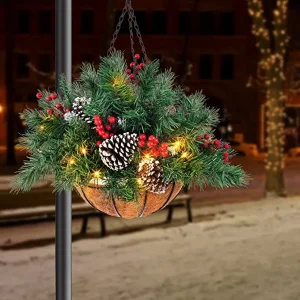 Christmas Prelit Hanging Basket 20in