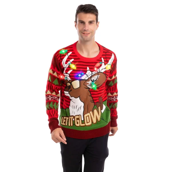 Light Up Mens Ugly Christmas Sweaters-Buck